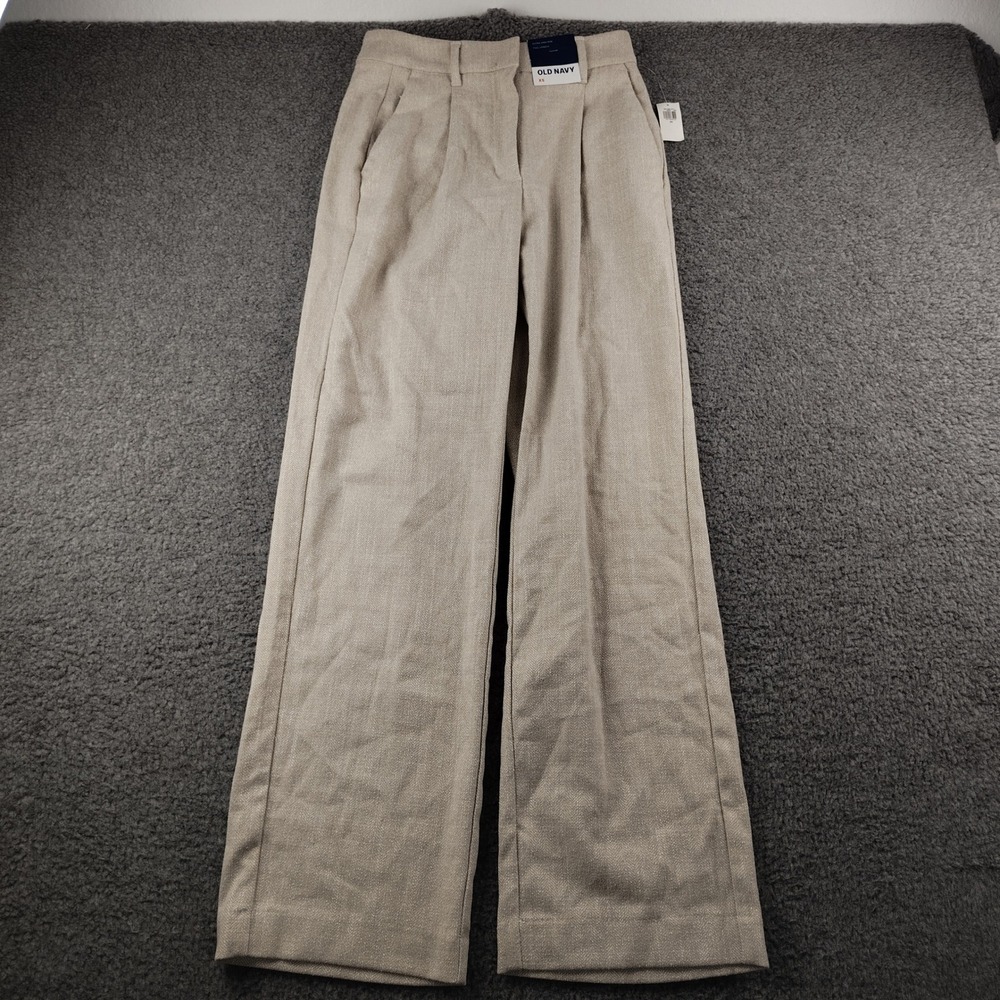 Old Navy Extra High-Rise Wide-Leg Pleated Herringbone Pants Beige XS Office NWT